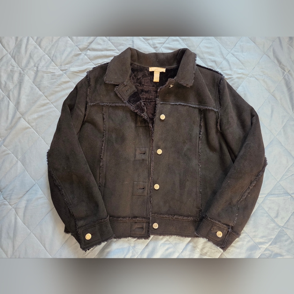 Kate Hill Black Suede Faux Fur Lined Jacket